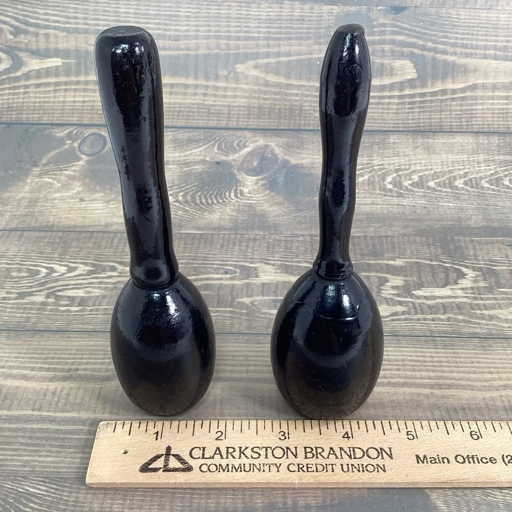 Pair Vintage Black Wood Egg Shaped Sock Darner, Wooden Sewing Tool